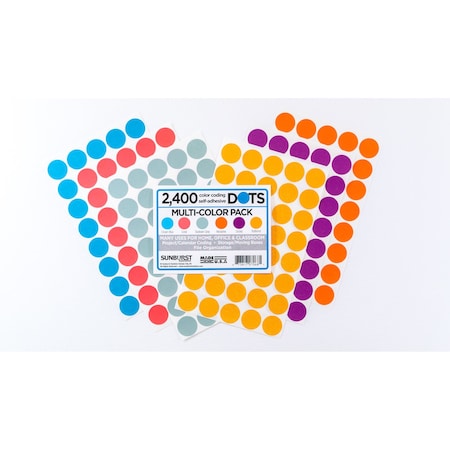 Sunburst Systems Labels Color Coding Assorted 6 Colors, 2400 Dots, PK2400 7068